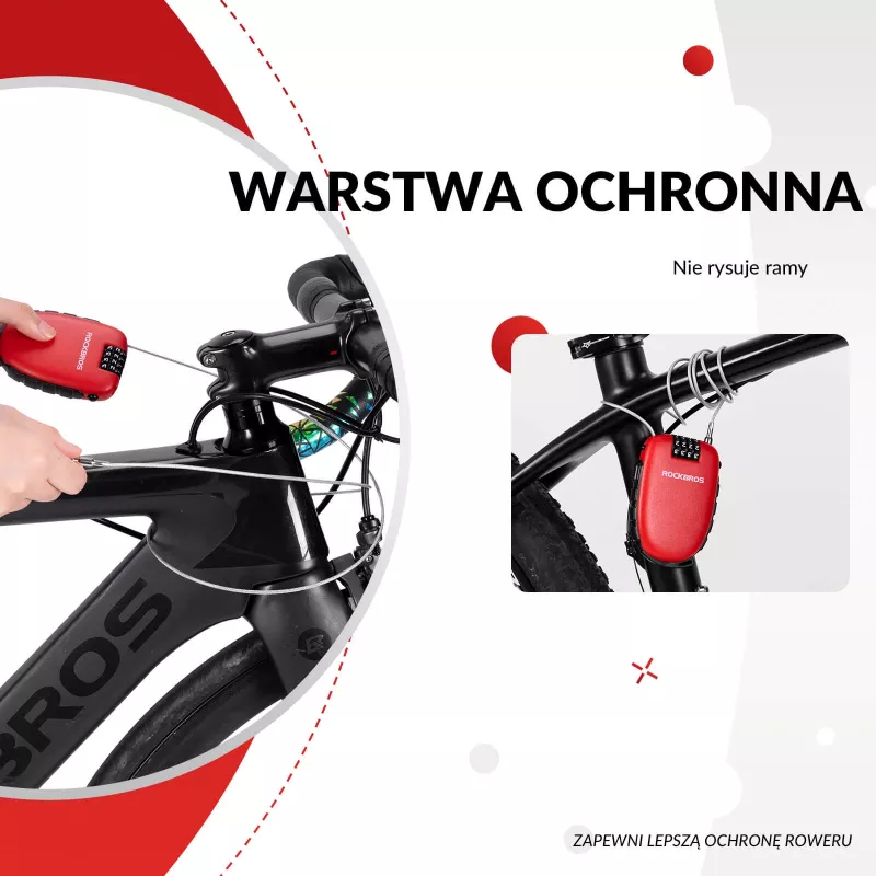 Rockbros įtraukiamas trosinis spynos 32420981001 raudonas - 3 skaitmenų kombinacija, 90 cm pintas plienas