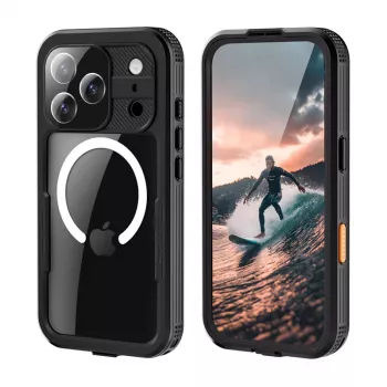 Crong Seal Cover IP68 vandeniui atsparus dėklas, skirtas iPhone 17 Pro (juodas)