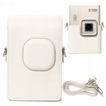 LOVEINSTANT pilkas PU odos apsauginis dėklas Fujifilm Instax Mini LiPlay+ hibridinei momentinei kamerai su peties dirželiu
