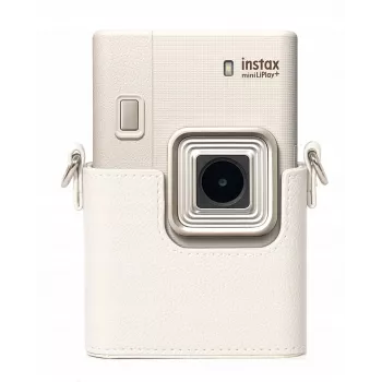 LOVEINSTANT pilkas PU odos apsauginis dėklas Fujifilm Instax Mini LiPlay+ hibridinei momentinei kamerai su peties dirželiu