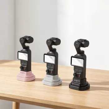 SUNNYLIFE stalinis trikojis stovas, skirtas DJI Osmo Pocket 3 / 4 – juodas, sulankstomas mini trikojis su neslystančiu pagrindu, 1/4 colio sriegio anga, kompaktiškas stalinis laikiklis