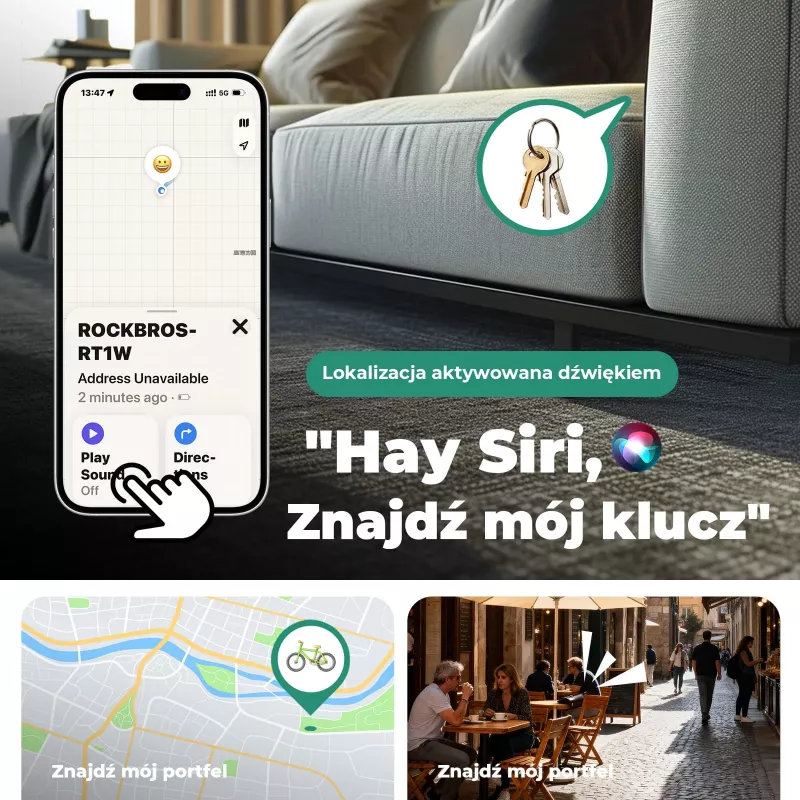 ROCKBROS RT1W Bluetooth sekimo įrenginys, skirtas Apple Find My - juodos spalvos