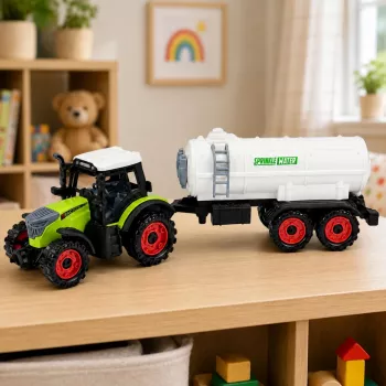 LEAN TOYS ūkio traktorius su cisterna, inercinė pavara, žemės ūkio mašina 34 cm