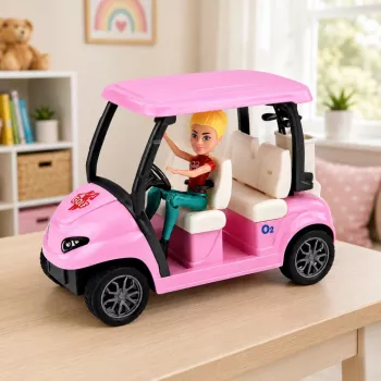 LEAN TOYS Meleks Golfo rinkinys lėlėms su šuniuku - 7 dalių golfo aksesuarai