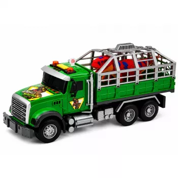 LEAN TOYS Transporter Truck su narveliu ir T-Rex dinozauru figūrėle, su šviesos ir garso efektais, 1:12