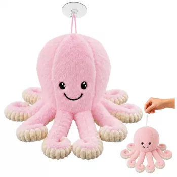 LEAN TOYS Plush Octopus su siurbimo taurele, rožinis, 16 cm