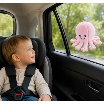 LEAN TOYS Plush Octopus su siurbimo taurele, rožinis, 16 cm