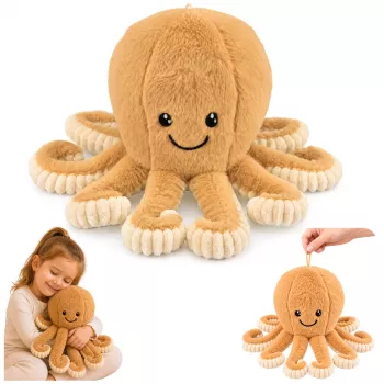 LEAN TOYS minkštas aštuonkojis su elastingais čiuptuvais, smėlio spalvos, 30 cm