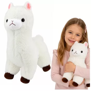LEAN TOYS Alpaca Llama pliušinis minkštu kailiu baltas 38 cm