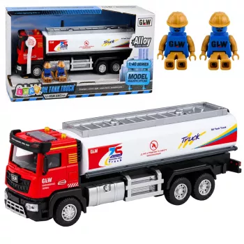 LEAN TOYS Tank Truck metalinis važiuoklės modelis su šviesomis ir garsais, raudonas ir baltas, 1:40