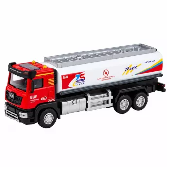 LEAN TOYS Tank Truck metalinis važiuoklės modelis su šviesomis ir garsais, raudonas ir baltas, 1:40