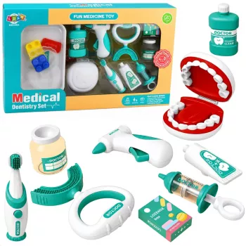 LEAN TOYS Little Dentist rinkinys su vibruojančiu dantų šepetėliu, mėlynas, 15 dalių