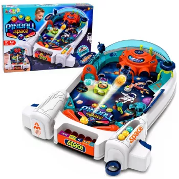LEAN TOYS Space Pinball stalo žaidimas su raketų kliūtimis ir 8 kamuoliukais