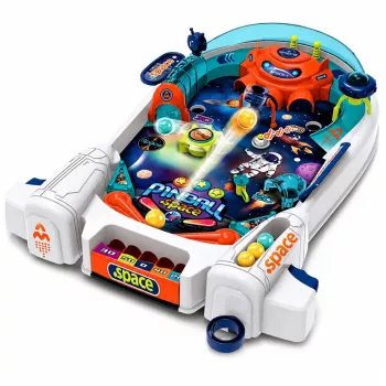 LEAN TOYS Space Pinball stalo žaidimas su raketų kliūtimis ir 8 kamuoliukais
