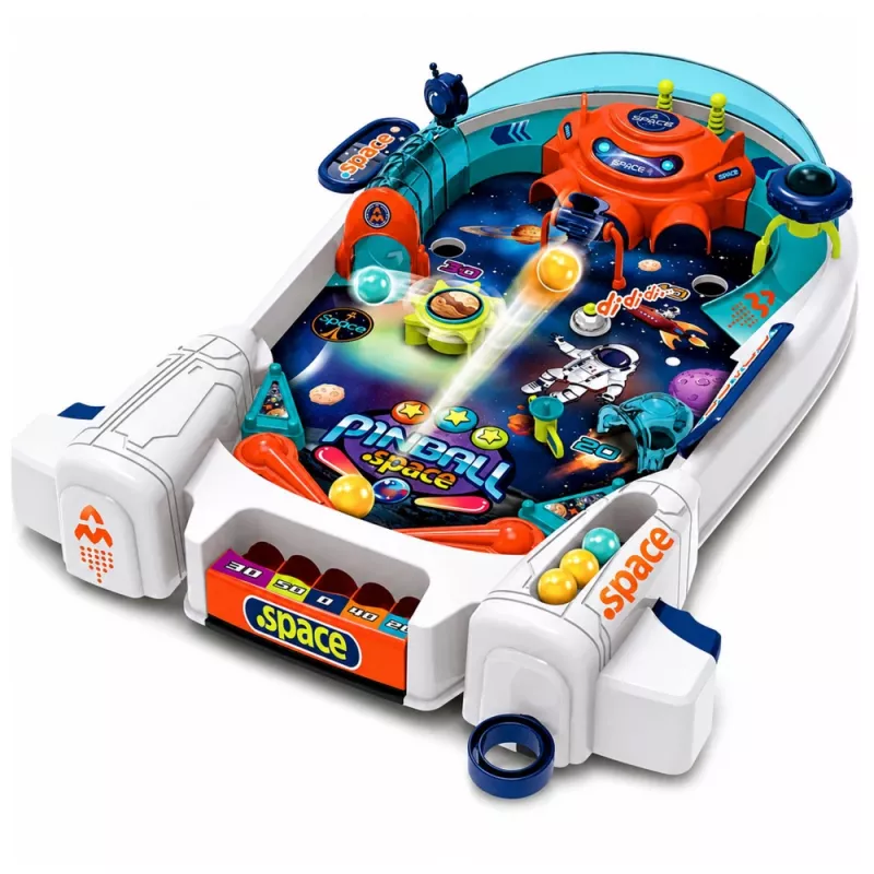 LEAN TOYS Space Pinball stalo žaidimas su raketų kliūtimis ir 8 kamuoliukais