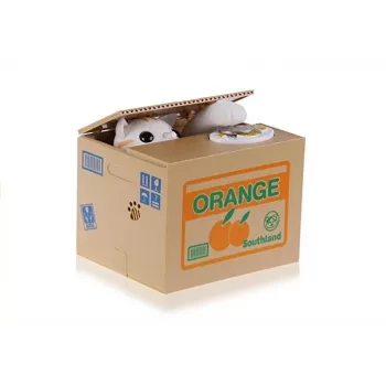 LEAN TOYS Mischief Saving Box Cute Kitty taupyklė - balta katė su rudu dėžės pagrindu