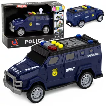 LEAN TOYS SWAT Special Unit policijos automobilis 1:32 mastelio su šviesomis, garsu ir atbulinės eigos mechanizmu - tamsiai mėlynas