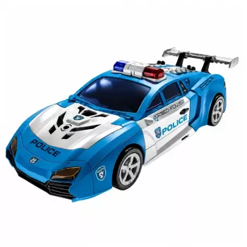 LEAN TOYS Auto Robot 2in1 policijos automobilis su paleidimo įrenginiu, šviesos ir garsai