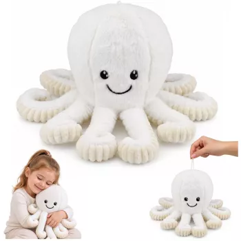 LEAN TOYS minkštas aštuonkojis su elastingomis čiuptuvėmis, baltas, 50 cm