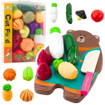 LEAN TOYS Daržovių pjaustymo rinkinys su pjaustymo lenta ir peiliu, mokomasis žaislas vaikams
