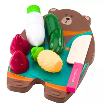 LEAN TOYS Daržovių pjaustymo rinkinys su pjaustymo lenta ir peiliu, mokomasis žaislas vaikams