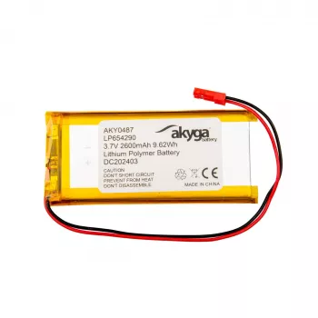 Akyga AKY0487 Li-Po baterija 3.7V 2600mAh LP654290 su PCM, JST 2.54 2 kontaktų, 150mm laidas
