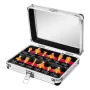 NEO TOOLS 57-210 12 dalių volframo karbido frezų rinkinys, 8 mm kotas, medinė dėžutė