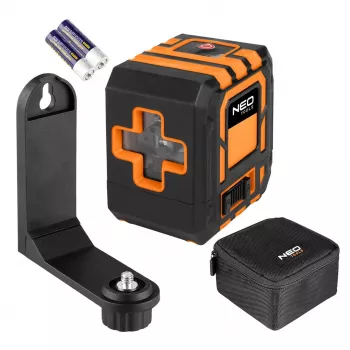 NEO TOOLS 75-142 kryžminių linijų lazerinis nivelyras, 20 m diapazonas, raudonas spindulys, savaiminis išsilyginimas, IP54, su magnetiniu laikikliu ir dėklu