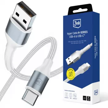 3mk Hyper Cable N-SERIES USB-A į USB-C 1m 18W baltas