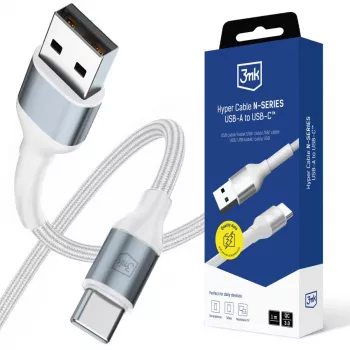 3mk Hyper Cable N-SERIES USB-A į USB-C 1m 18W baltas