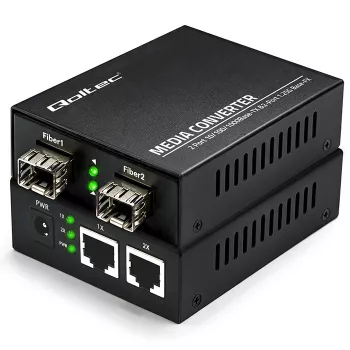 Qoltec dvipusis medijos keitiklis su jungikliu Ethernet 2x RJ45 2x SFP | 1000Mb/s | 5V