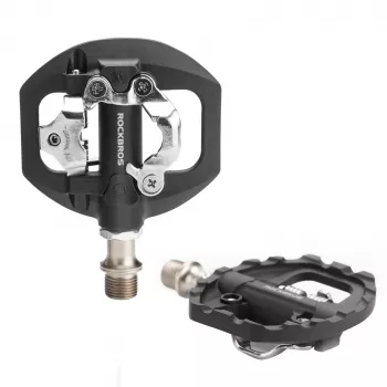 Rockbros M108 hibridiniai dviračio pedalai – nailono kompozitas, dvipusiai SPD ir platforma, juodi