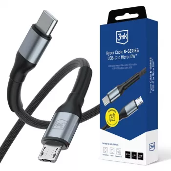 3MK Hyper Cable N-SERIES USB-C į Micro-USB 1 m, QC 3.0, 5V/2A, 10W, juoda