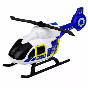 LEAN TOYS policijos rinkinys: sraigtasparnis, motociklas ir policijos automobilis su šviesomis ir garsais 1:32