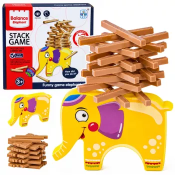 LEAN TOYS Balancing Elephant žaidimas – statyk bokštą iš kaladėlių, 61 vnt.
