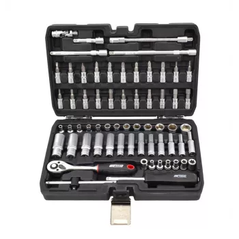 AWTOOLS 63 dalių 1/4 colio įvorių rinkinys BLACK LINE su reketu, antgaliais ir dėklu