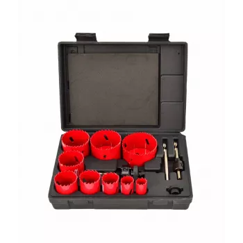 AWTOOLS Bimetalinių skylių pjūklų rinkinys 19-64 mm, 13 vnt. su 2 kotais ir dėklu