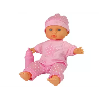 LEAN TOYS Sweet Baby Doll Pink Bottle Sounds interaktyvi 30 cm kūdikio lėlė su maitinimo buteliuku