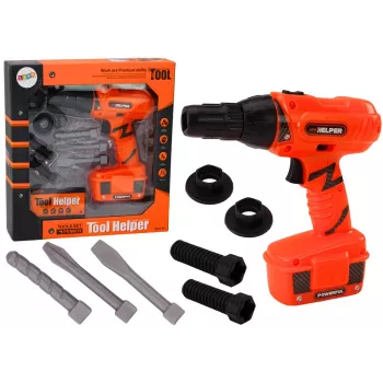 LEAN TOYS DIY baterijomis varomas grąžtas, oranžinis, su antgaliais ir varžtais