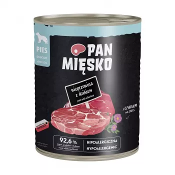 PAN MIĘSKO Kiauliena su šernu šlapias šunų maistas 800g – be grūdų, paštetas suaugusiems šunims