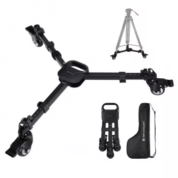 KF Tripod Dolly, skirtas KF MS30 / KF31.118 – 3 ratų riedėjimo pagrindas su fiksuojamais guminiais ratais, sulankstomas aliuminio lydinys, 15 kg apkrova