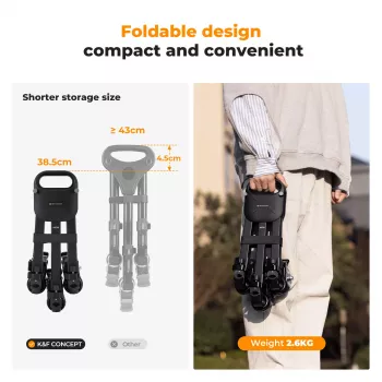 KF Tripod Dolly, skirtas KF MS30 / KF31.118 – 3 ratų riedėjimo pagrindas su fiksuojamais guminiais ratais, sulankstomas aliuminio lydinys, 15 kg apkrova