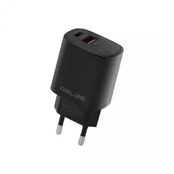Beline GaN 30W USB-C PD + USB-A QC sieninis įkroviklis, juodas (tik įkroviklis)