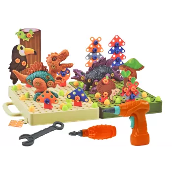 LEAN TOYS 3D konstravimo puzzle blokai DIY dinozaurai su atsukimo grąžtu