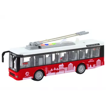 LEAN TOYS Trolleybus Bus 1:16 šviesos, garsai, valdymas, baltas ir raudonas