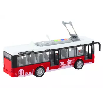 LEAN TOYS Trolleybus Bus 1:16 šviesos, garsai, valdymas, baltas ir raudonas