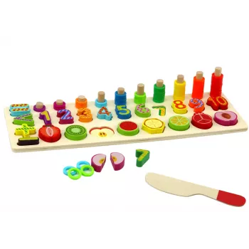 LEAN TOYS Medinė edukacinė rūšiavimo lenta – matematikos mokymasis su vaisiais ir skaičiais, 85 dalių, Montessori žaislas vaikams nuo 3 metų