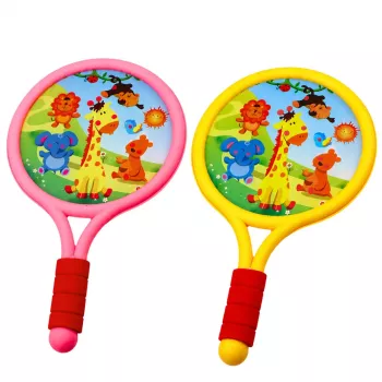 LEAN TOYS vaikiškos badmintono raketės „Animals“ geltona rožinė