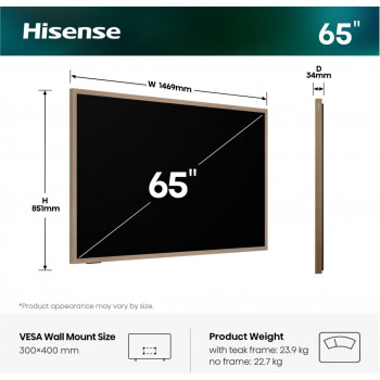 Hisense 65S7DS 65 colių 4K UHD DLED išmanusis televizorius su VIDAA U7, Dolby Vision, DTS Virtual:X, 3 HDMI, 2 USB, Wi-Fi, Bluetooth, balso valdymu, juodas