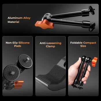 KF Magic Arm Super Clamp tvirtinimo rinkinys su 1/4 colio ir 3/8 colio sriegiais, 15-55 mm žnyplėmis, ISO šaltojo bato adapteriu